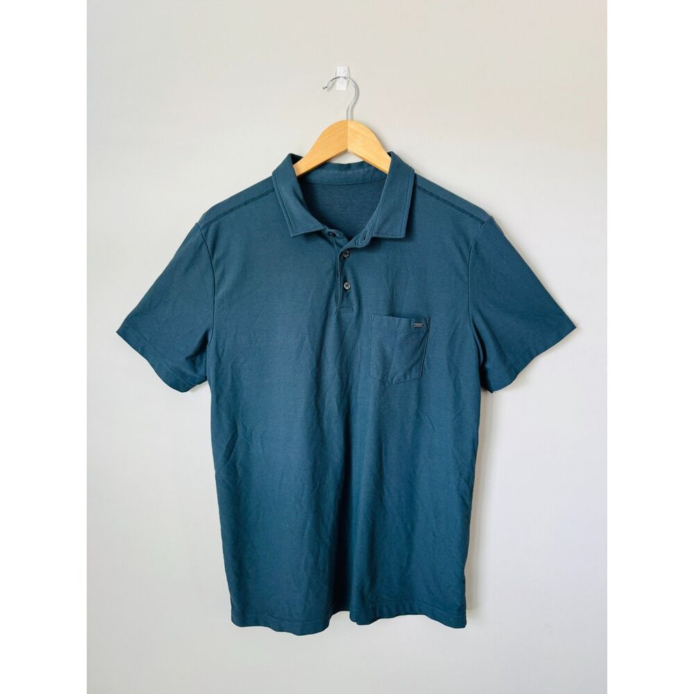 Vuori Short Sleeve Ace Polo Mens L Chest Pocket Dark Teal Green Style V164